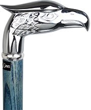 Royal Canes Blue Chrome Plated Eagle Head Handle Walking Cane With Denim Blue Ash Wood Shaft