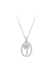 Diamond Palm Tree in Oval Pendant with Chain in Sterling Silver (0.04 cttw)