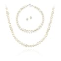 Sterling Silver 5.5-6mm Genuine Freshwater Cultured White Pearl Necklace Bracelet & Stud Earrings Set