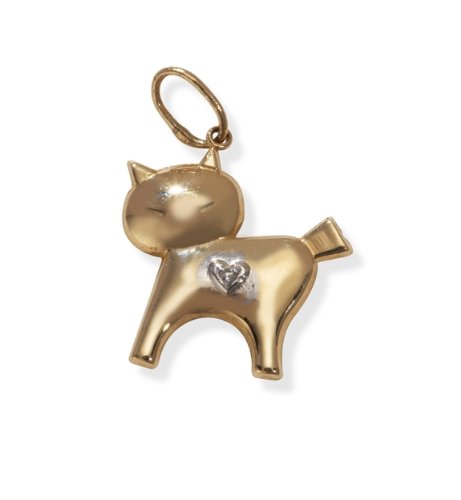 14k Gold Heart and Cat Charm Pendant with a Diamond 31134kLRo%2BL 14k Gold Heart and Cat Charm Pendant with a Diamond