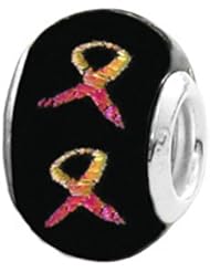 Zable (tm) Sterling Silver Dichroic Glass - Pink Ribbon Pandora Compatible Bead / Charm