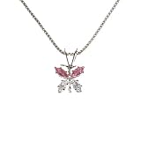 Sterling Silver Pink and White Cubic Zirconia Butterfly Pendant and Chain