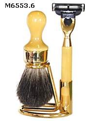 Omega Good As Gold Badger Shaving Set with Mach 3 Razor and Gold Stand - #M6553.6