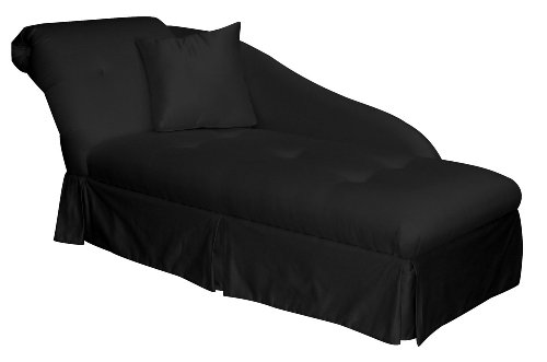 Damen Single Arm Tufted Chaise Lounge with Skirt by Skyline Furniture in Black Shantung Damen Single Arm Tufted Chaise Lounge with Skirt by Skyline Furniture in Black Shantung