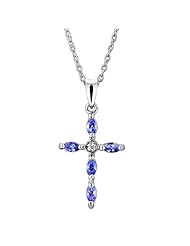 925 Sterling Silver Tanzanite Cubic Zirconia Cross Charm Pendant/Necklace 18 Inches 925 Silver Chain
