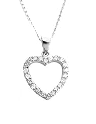 .925 Sterling Silver CZ Heart Love Charm Pendant Necklace 18"