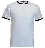 Fruit of the Loom plain ringer t-shirt White body black contrast XXL (47 - 49 inch chest)