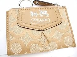 Coach Madison Signature Op Art Skinny Coin Case with Key Chain Light Khaki