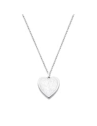 Sterling Silver Engraved Heart Locket Pendant (0.95" or 24mm Height) with 1.5mm Rolo Cable Chain - 18" Inches