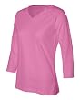 Ladies' V-neck Tee Shirt with 3/4 Sleeves