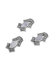 Sterling Silver Mother of Pearl Vintage Style Marcasite Earring Pendant Set