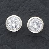 Sterling Silver 8mm CZ (Cubic Zirconia) Round Bezel Stud Earrings