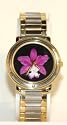 Purple/White Laeliocattleya Orchid - Large (Man's) Wrist Watch with Two-Tone Steel Slip-On Flex Band