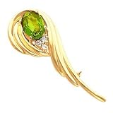 14K White or Yellow Gold Peridot and Diamond Brooch (ALSO AVAILABLE WITH OTHER GEMSTONES)