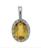 14k White Gold Citrine Diamond Bezel Pendant
