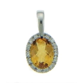 14k White Gold Citrine Diamond Bezel Pendant by 