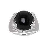 Sterling Silver Large Black Oval Star Prong Ring