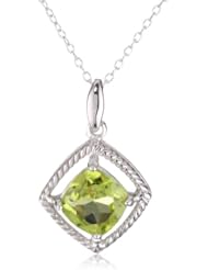 Sterling Silver Cushion Color Stone Pendant Necklace, 18"