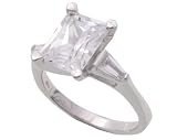 SilverBin Sterling Silver Engagement Style Rectangular CZ Ring with Baguette CZ Accents