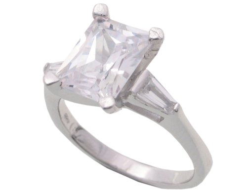 Childrens Toyshop  Jewelry : SilverBin Sterling Silver Engagement Style Rectangular CZ Ring with Baguette CZ Accents