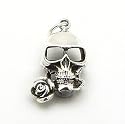 Sterling Silver Gothic Spooky Skull with a Rose in his Teeth Pendant