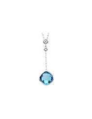 14K White Gold 0.04 ct. Diamond and 5 ct. Swiss Blue Topaz Necklace