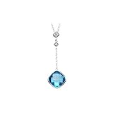 14K White Gold 0.04 ct. Diamond and 5 ct. Swiss Blue Topaz Necklace