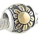 14K on Sterling Silver SUNFLOWER BEAD Compatible with PANDORA or Chamilia Charm Bracelet GIFT BOXED