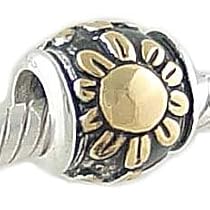 14K on Sterling Silver SUNFLOWER BEAD Compatible with PANDORA or Chamilia Charm Bracelet GIFT BOXED