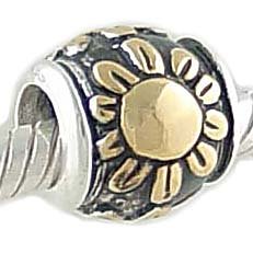 14K on Sterling Silver SUNFLOWER BEAD Compatible with PANDORA or Chamilia Charm Bracelet GIFT BOXED