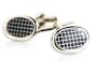 Classy Oval Enamel Black Screen Cufflinks Set in Silver with Gift Box