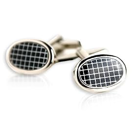 Classy Oval Enamel Black Screen Cufflinks Set in Silver with Presentation Box by 