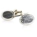 Classy Oval Enamel Black Screen Cufflinks Set in Silver with Gift Box