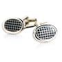 Classy Oval Enamel Black Screen Cufflinks Set in Silver with Presentation Box