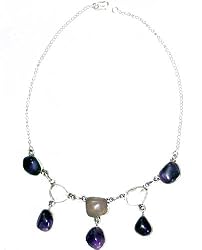 Multi Gemstone Necklace Healing Beads Silver Jewelry 15 inches (gnklc134)