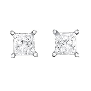 14k White Gold Princess-cut Solitaire Diamond Stud Earrings (1/2 cttw, IJ, I2)