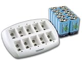 Combo: Tenergy TN137 Smart 9V 10 bay Ni-MH Battery Charger with 10 pieces 9V NiMH 250mah Rechargeable Batteries