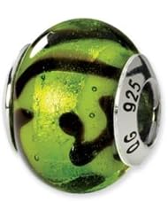 Green and Black Patterned Murano Glass Charm for 3mm Charm Bracelets