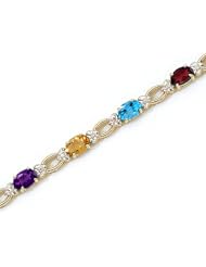14K Yellow Gold Oval Multi and Diamond Bracelet