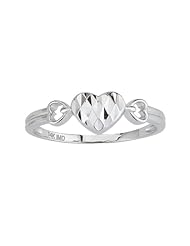 14k Tri-Color Gold or White Gold Diamond Cut Heart Ladies Ring