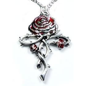 Rosycroix Silver-Tone Pewter Gothic Druid Immortality Rose Pendant Necklace
