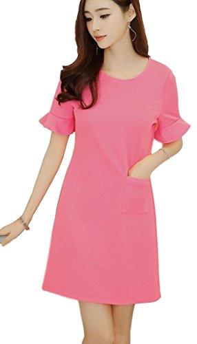 (フムフム) fumu fumu 2016 ワンピース ( ピンク フレアスリーブ ) 半袖 ポケット かわいい スカート お出かけ パーティー お呼ばれ 人気 S M L XL XXL ピンク