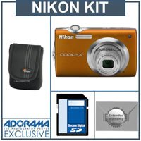 Nikon Coolpix S3000 Digital Camera Kit,- Orange - with 4GB SD Memory Card, Camera Case, 2 Year Extended Service Coverage,