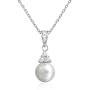 Sterling Silver Round Freshwater Cultured Pearl & Cubic Zirconia Pendant by Cheline, 18"