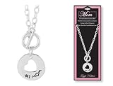MOM Circle & Heart Cut Out Silver Toggle Charm Necklace w  Verse