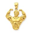 14k 3-D Bodybuilder Waist Up Pendant - JewelryWeb