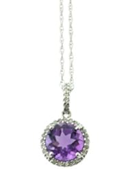 O&G Australia Natural Amethyst (1.17cttw) & Diamond Pendant (.08cttw), Set in 14K White Gold with a 14K White Gold Chain
