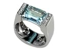 18K White Gold Blue-Topaz Color-Stone Ring, Enhanced with Pave Set Diamonds.