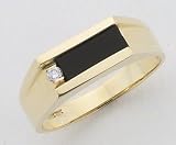 14K Yellow Gold Black Onyx and Diamond Men's Ring
