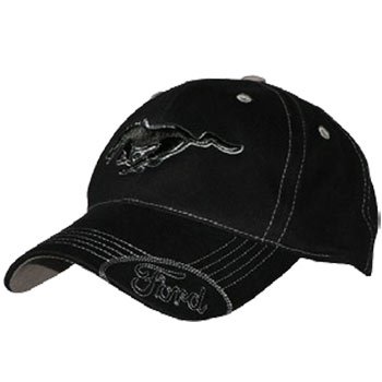 Ford Mustang Pony Black Embroidered Mens Hat Checkered Flag Sports